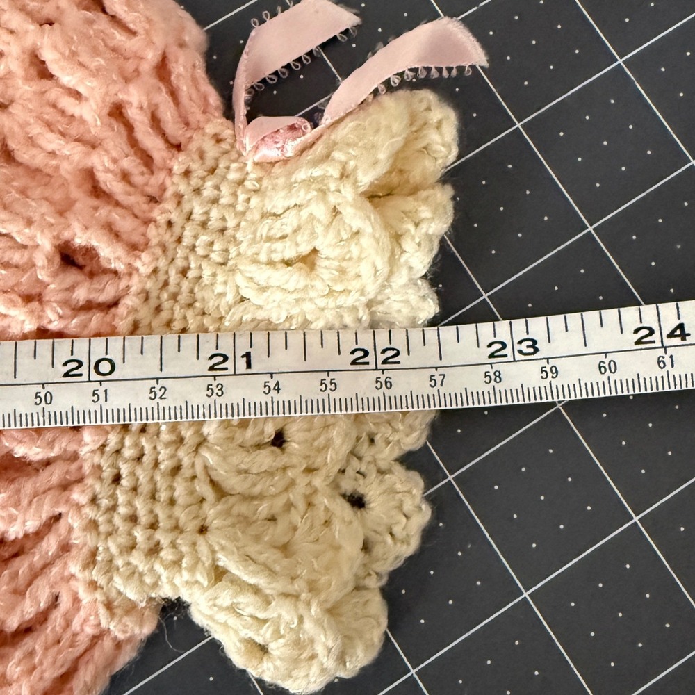 Handmade Coquette Cottage Crochet Cardigan Pastel Pink Ribbon Medium Sweater - Picture 5 of 6